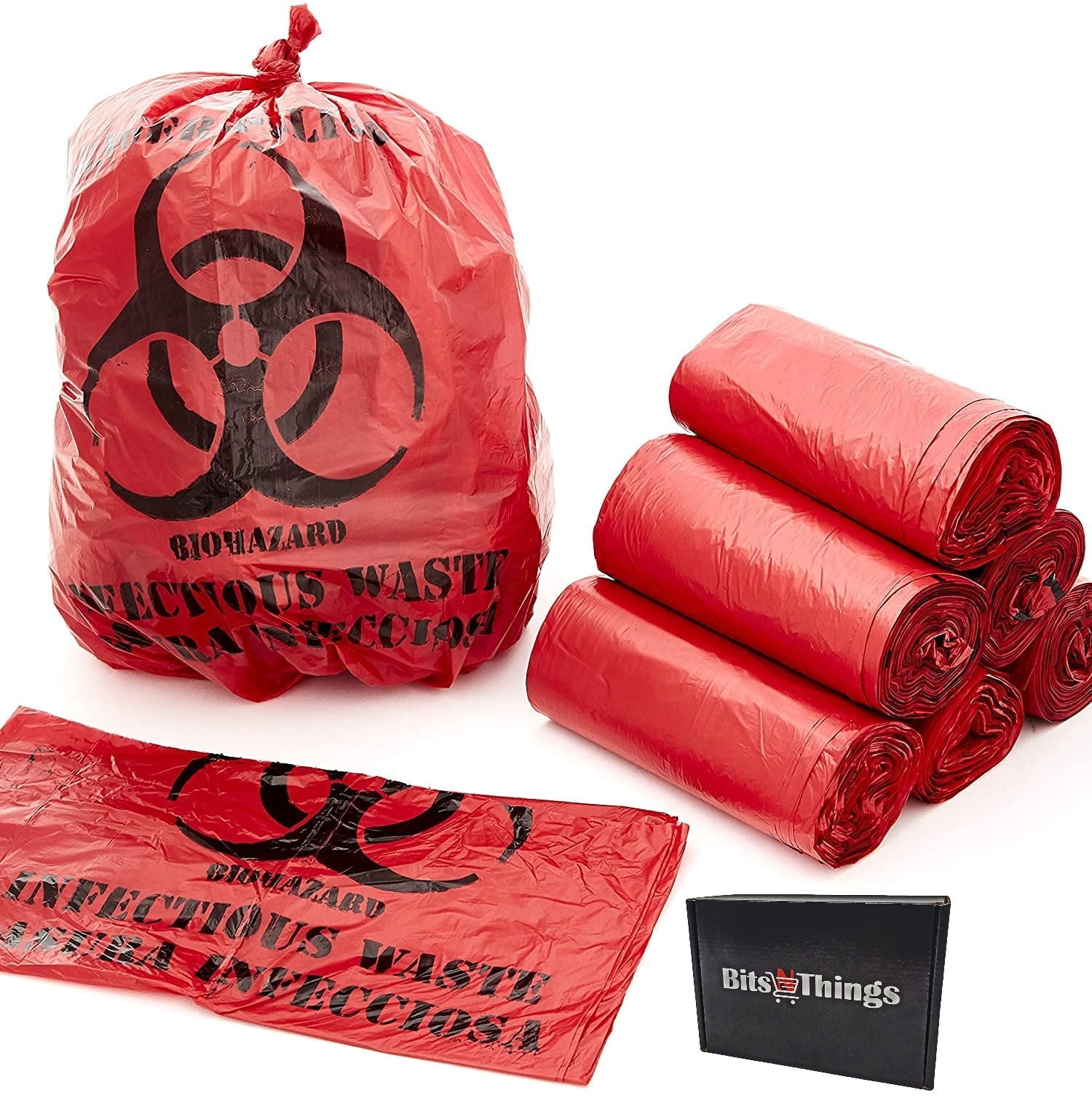 Infectious Biohazard Waste Bags Hazardous Trash Can Liners | Medical Grade No Leak Bags | Great for Lab Containers, Swabs, Pads, Gloves | (Red, 50 Count - 37" x 50" (44 Gallon))