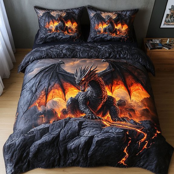 Inferno Dragon 3-Piece Quilted Bedding Set