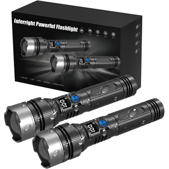 Inferright Flashlight, 2025 The Ultimate Survival Flashlight, LED Rechargeable Flashlights High Lumens, Adjustable Super Bright Flash Light with LCD Digital Display for Emergencies Camping