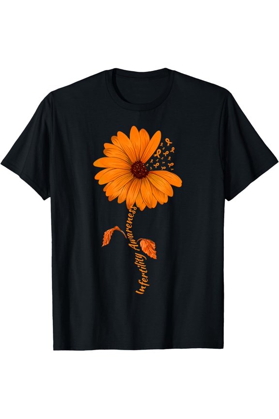 Infertility Awareness Sunflower Orange Ribbon T-Shirt, Unisex T-Shirt