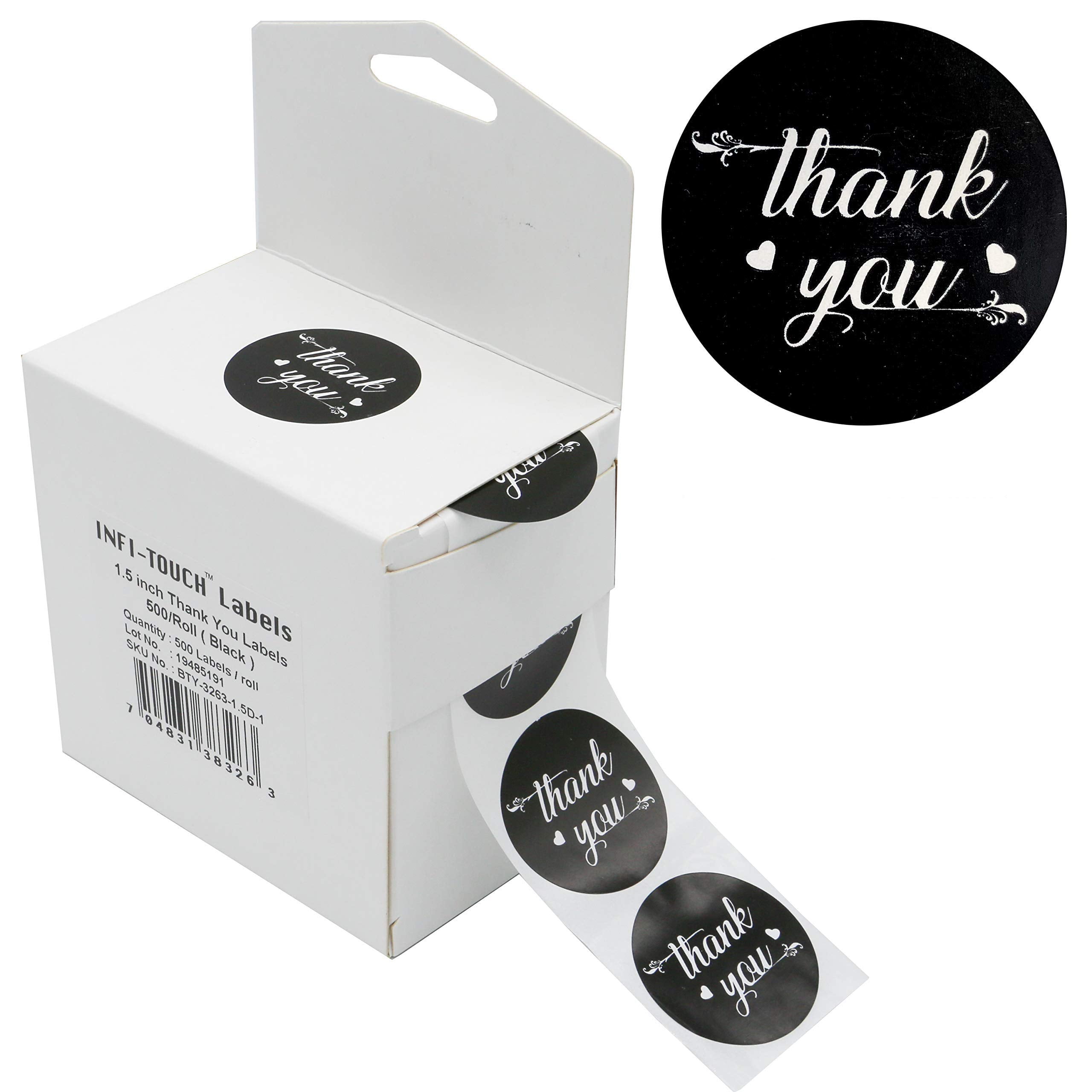 Infi-Touch 1.5" Black Round Thank You Stickers - 500 Ct. in Box ...