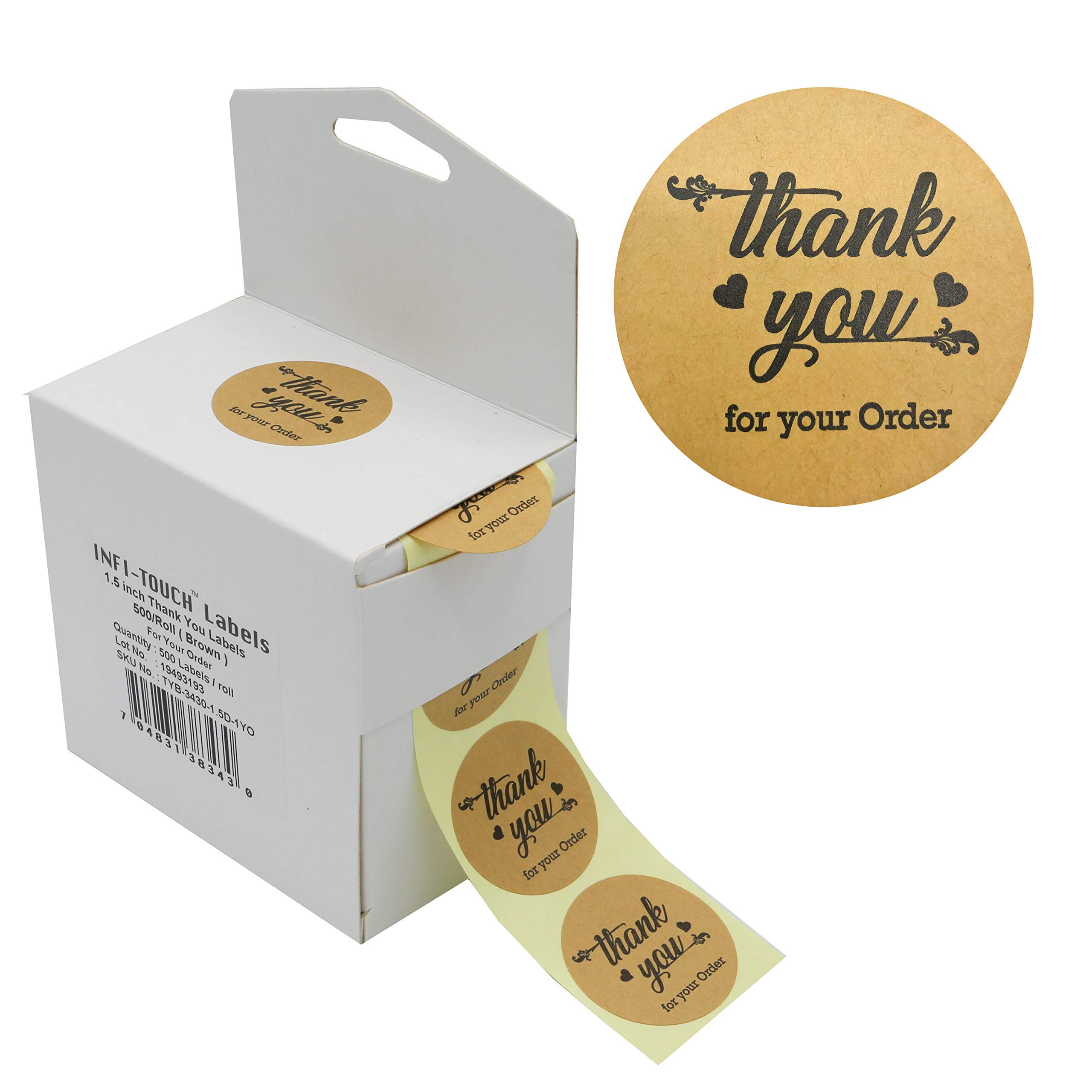 Infi-Touch 1.5" Kraft Round Thank You for Your Order Stickers - 500 Ct ...