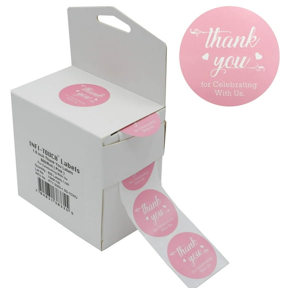 Infi-Touch 1.5" Pink Round Natural kraft paper adhesive Stickers - 500 Ct. in Box