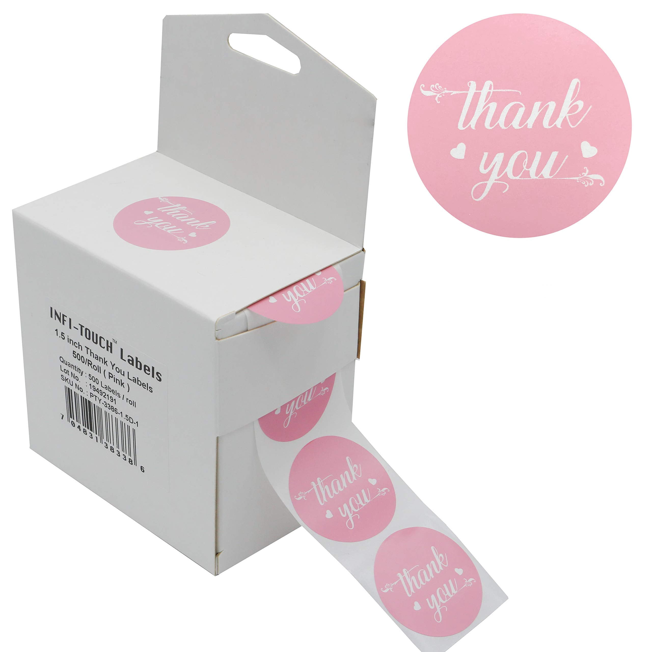 Infi-Touch 1.5" Pink Round Thank You Stickers - 500 Ct. in Box ...