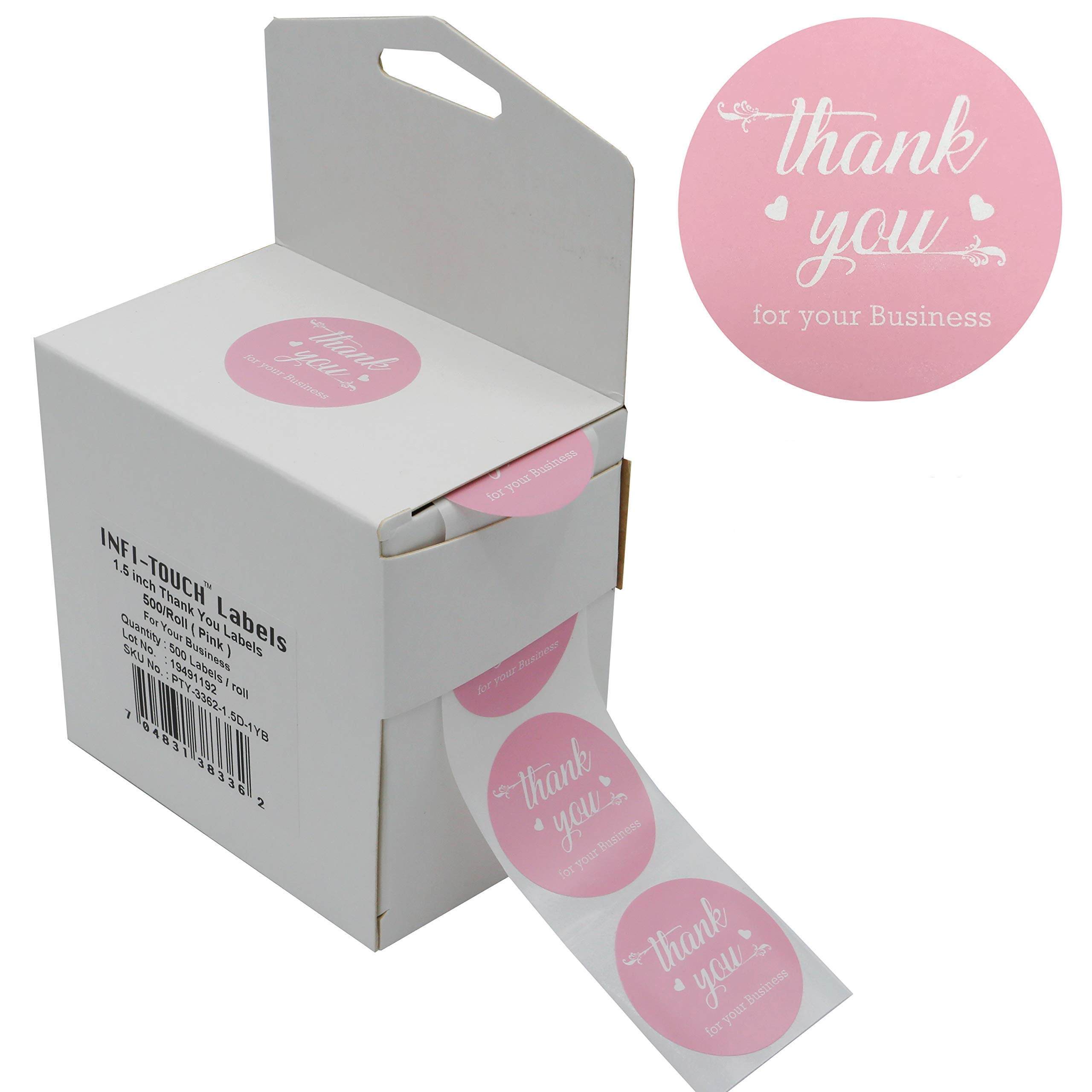 Infi-Touch 1.5" Pink Round Thank You for Your Business Stickers - 500 ...