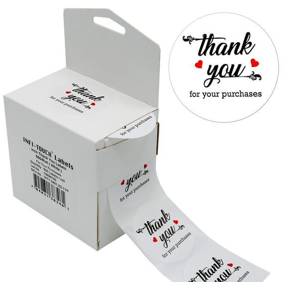 Infi-Touch 1.5" White Round Natural kraft paper adhesive Stickers - 500 Ct. in Box