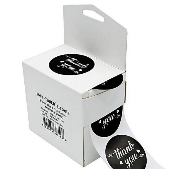 Infi-Touch 2" Black Round Thank You Stickers - 500 Ct. in Box