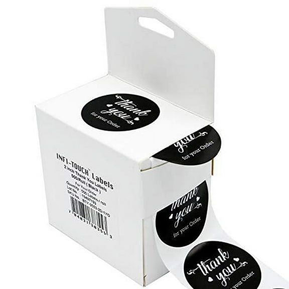 Infi-Touch 2" Black Round Thank You for Your Order Stickers - 500 Ct. in Box