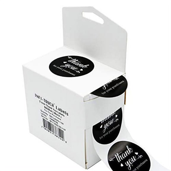 Infi-Touch 2" Black Round Thank You for Your Purchases Stickers - 500 Ct. in Box