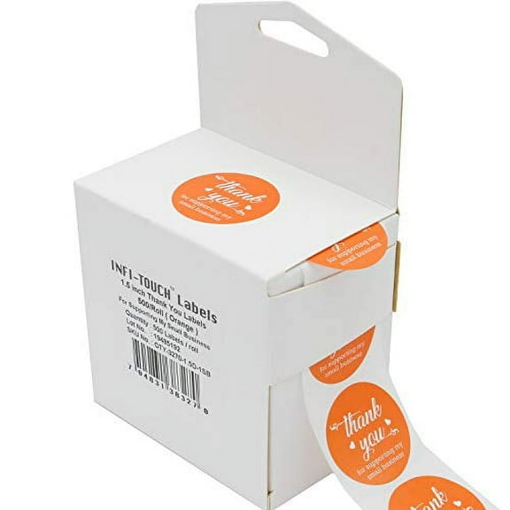 Infi-Touch 2" Orange Round Thank You for Supporting My Small Business Stickers - 500 Ct. in Box
