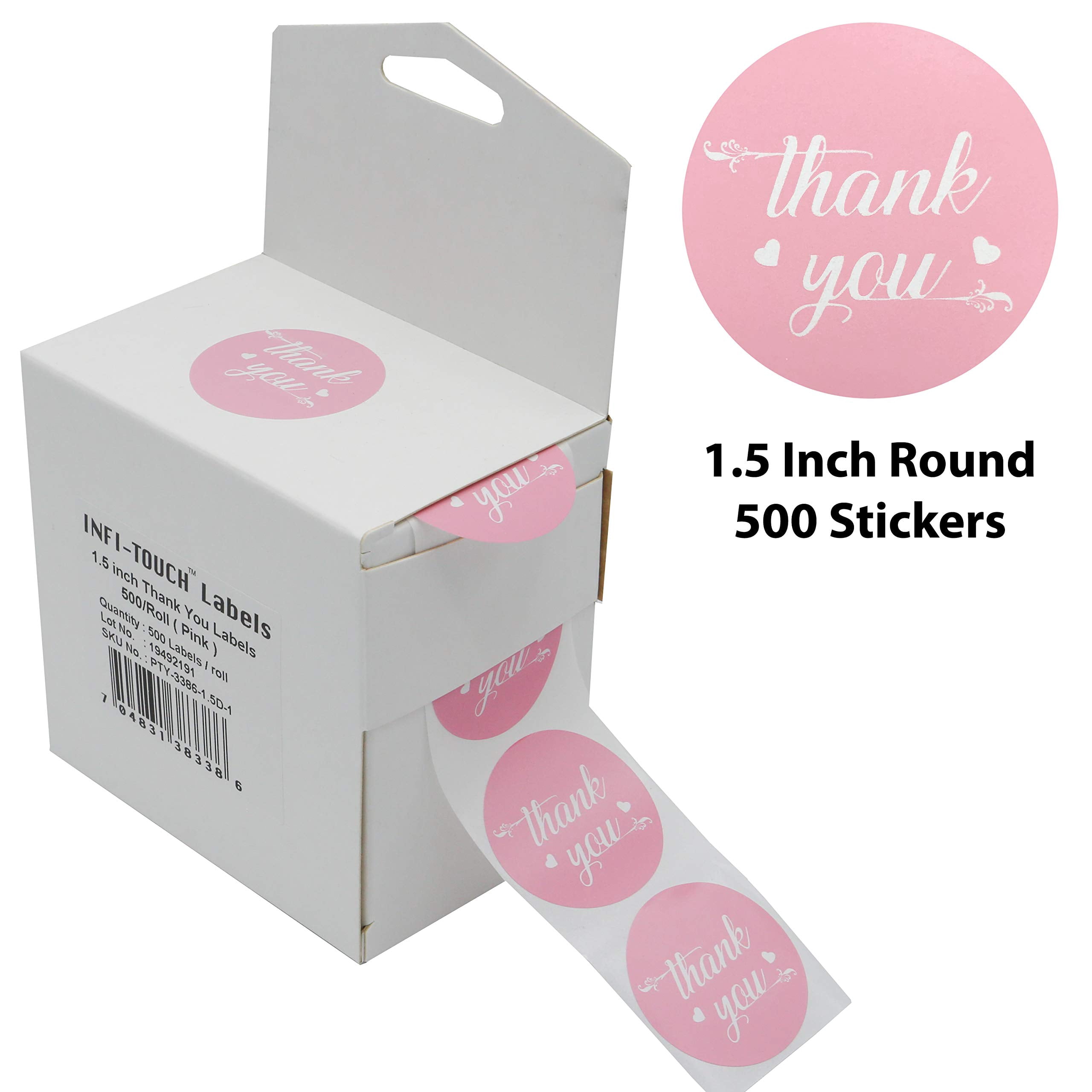 Infi-Touch 2" Pink Round Thank You Stickers - 500 Labels per Roll Easy ...
