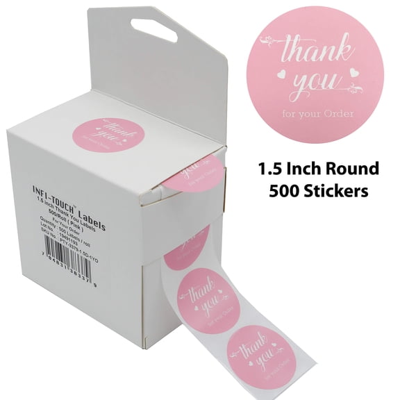 Infi-Touch 2" Pink Round Thank You for Your Order Stickers - 500 Ct. in Box