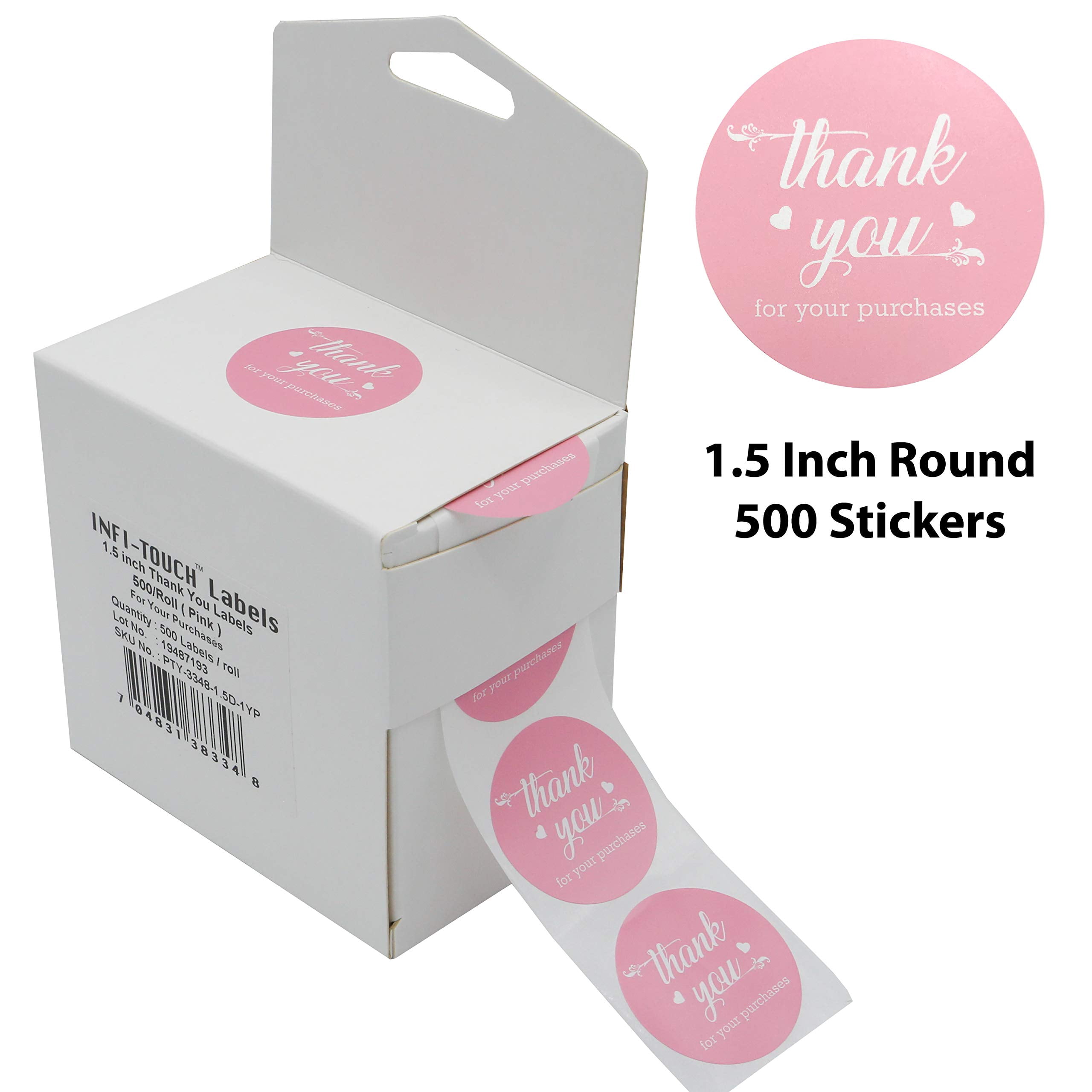 Infi-Touch 2" Pink Round Thank You for Your Purchases Stickers - 500 Ct ...
