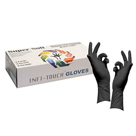 Infi-Touch Black Latex 12 Length Disposable Gloves Powder Free 50 Count Extra Large