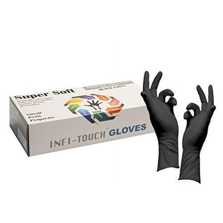 Infi-Touch Black Latex 12 Length Disposable Gloves Powder Free 50 Count Small