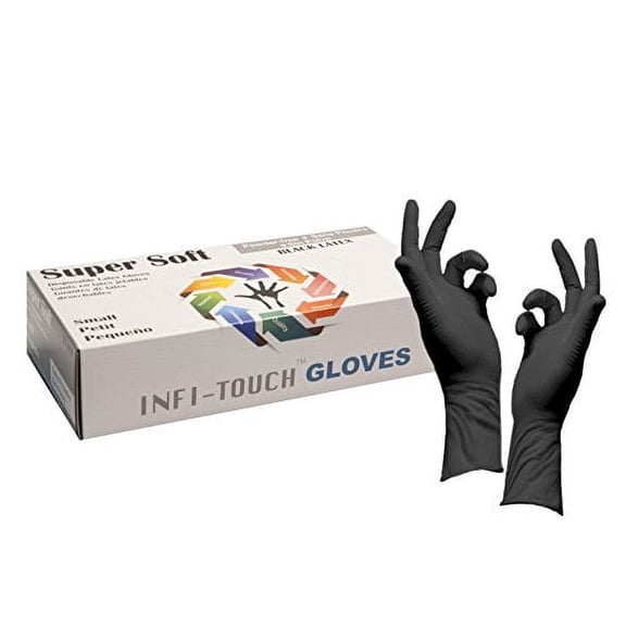 Infi-Touch Black Latex 12 Length Disposable Gloves Powder Free 50 Count Small