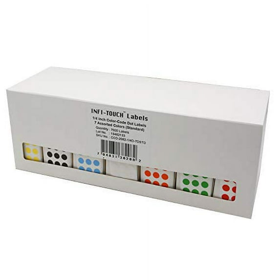 Infi-Touch Fluorescent 1/4 inch Color-Code Dot Label Kit - 7 Assorted Colors in Dispenser Boxes