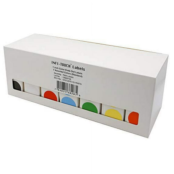 Infi-Touch Fluorescent 1 inch Color-Code Dot Label Kit - 7 Assorted Colors in Dispenser Boxes