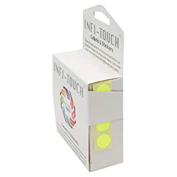 Infi-Touch Labels 1/2 inch Round Permanent Color-Code Dot Stickers, 1000 Stickers per Dispenser Box (Fluorescent Yellow)