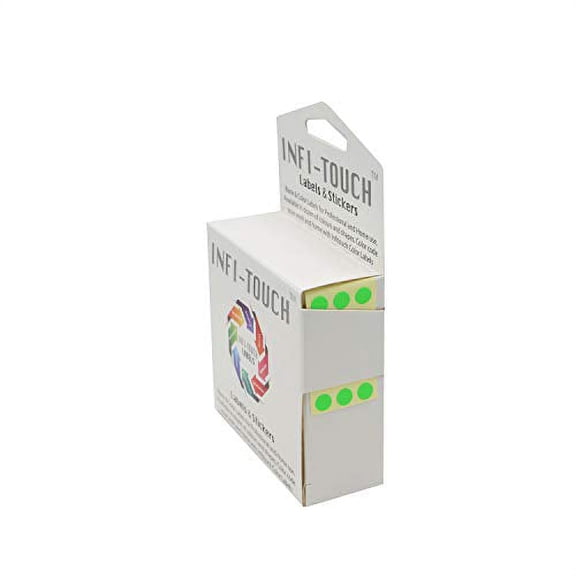 Infi-Touch Labels 1/4 inch Round Permanent Color-Code Dot Stickers, 1000 per Dispenser Box (Fluorescent Green)