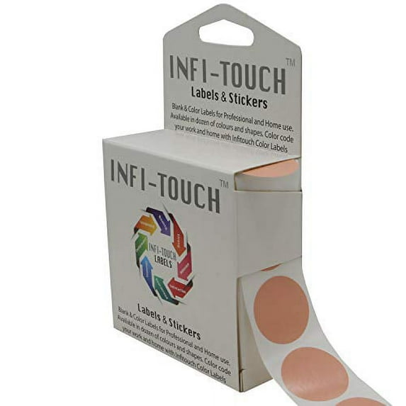 Infi-Touch Labels 1 inch Round Permanent Color-Code Dot Stickers, 1000 per Dispenser Box (Apricot)