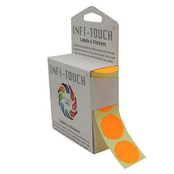 Infi-Touch Labels 1 inch Round Permanent Color-Code Dot Stickers, 1000 per Dispenser Box (Fluorescent Orange)