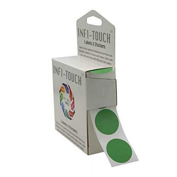 Infi-Touch Labels 1 inch Round Permanent Color-Code Dot Stickers, 1000 per Dispenser Box (Lime)