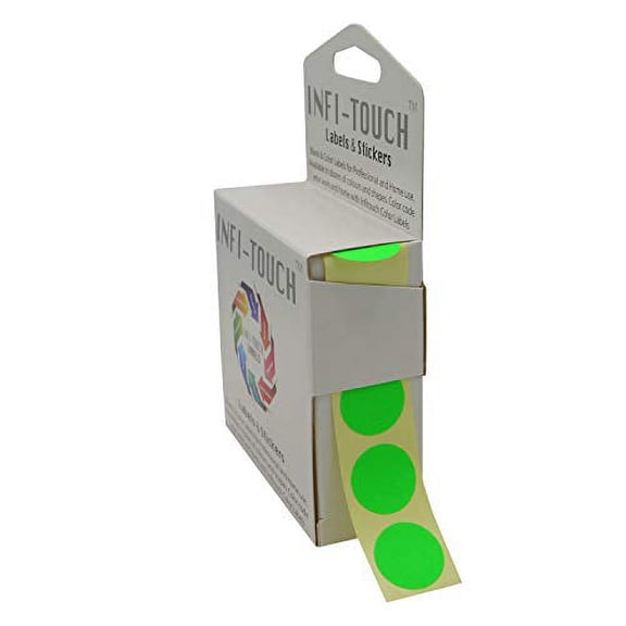 Infi-Touch Labels 3/4 inch Round Permanent Color-Code Dot Stickers, 1000 per Dispenser Box (Fluorescent Green)