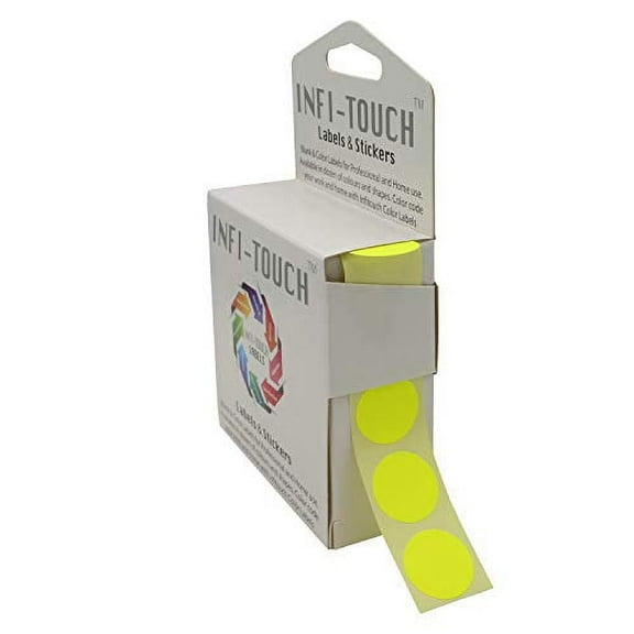Infi-Touch Labels 3/4 inch Round Permanent Color-Code Dot Stickers, 1000 per Dispenser Box (Fluorescent Yellow)