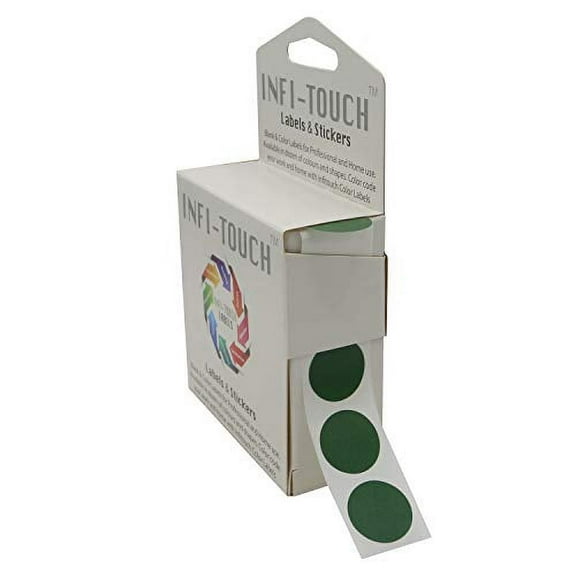 Infi-Touch Labels 3/4 inch Round Permanent Color-Code Dot Stickers, 1000 per Dispenser Box (Green)
