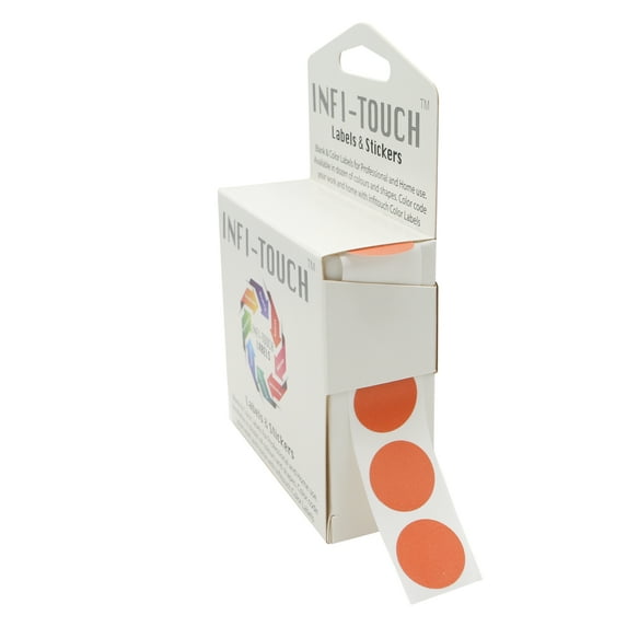 Infi-Touch Labels 3/4 inch Round Permanent Color-Code Dot Stickers, 1000 per Dispenser Box (Orange)