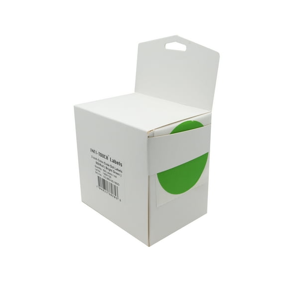 Infi-Touch Labels 3 inch Round Permanent Color-Code Dot Stickers, 500 per Dispenser Box (Bright Green)