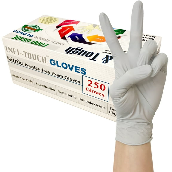Infi-Touch Lite & Tough, Gray Nitrile Gloves, Powder-Free, Non Sterile, 250 Count Box (Size Large)