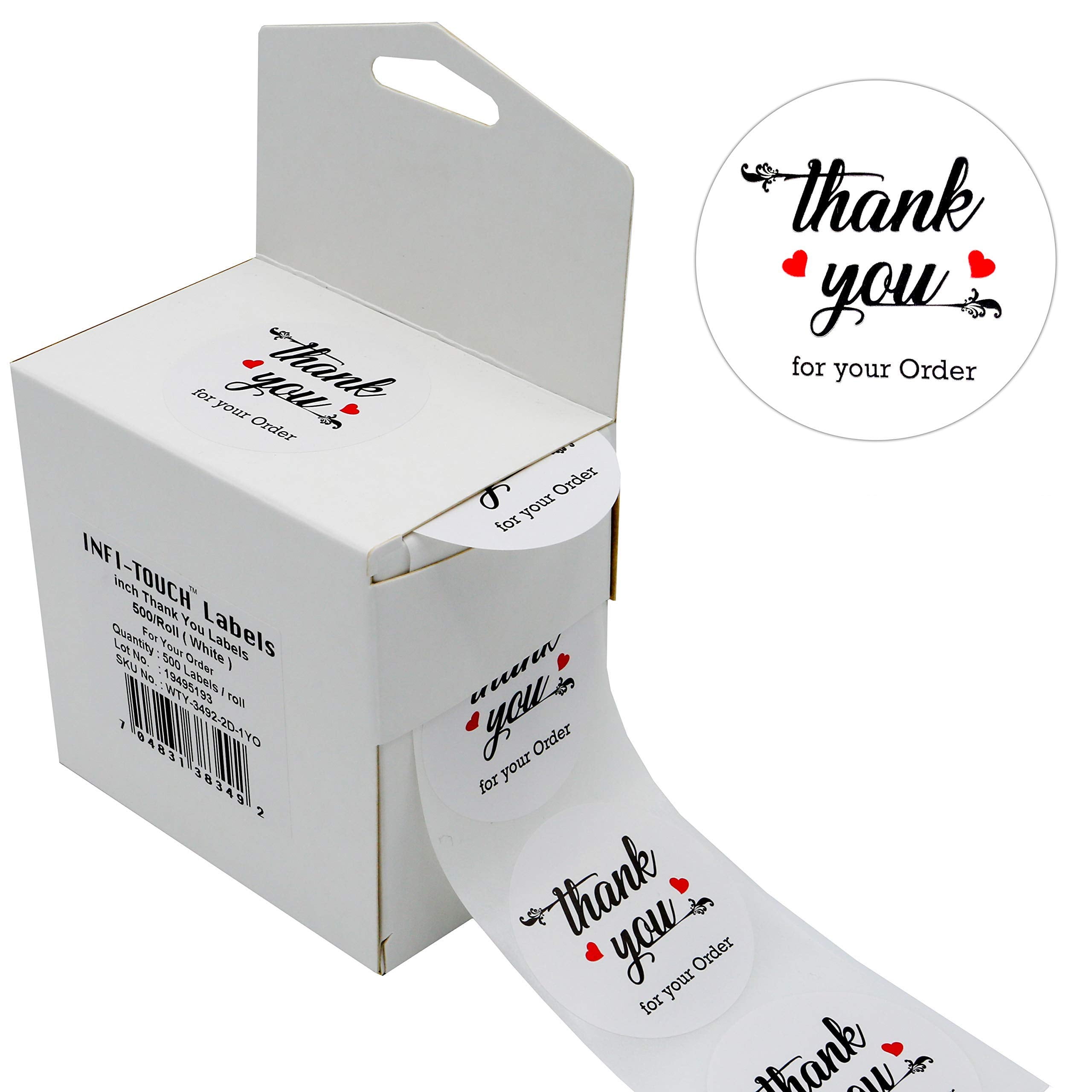 Infi-Touch Natural Kraft Paper 1.5" White Round Thank You Stickers ...