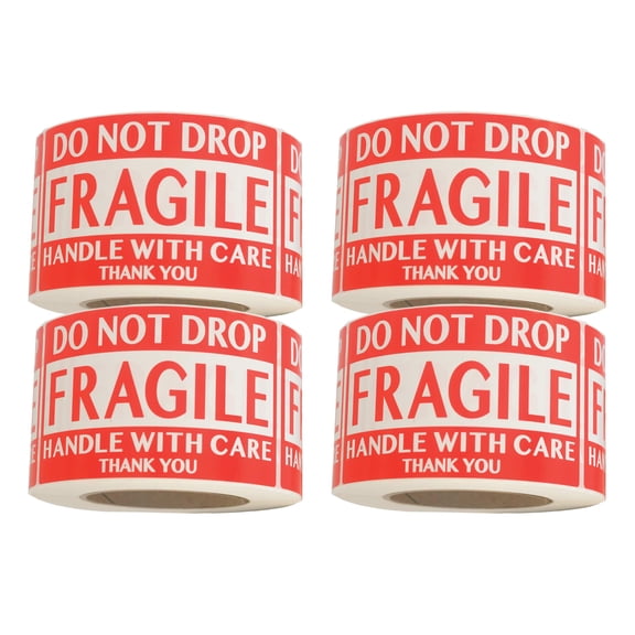 Infi-Touch Red "Fragile Do Not Drop Handle with Care Thank You" 2 x 3 Semi-Gloss Stickers - 4 Rolls