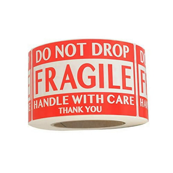 Infi-Touch Red "Fragile Do Not Drop Handle with Care Thank You" 3 x 5 Semi-Gloss Stickers - 1 Roll