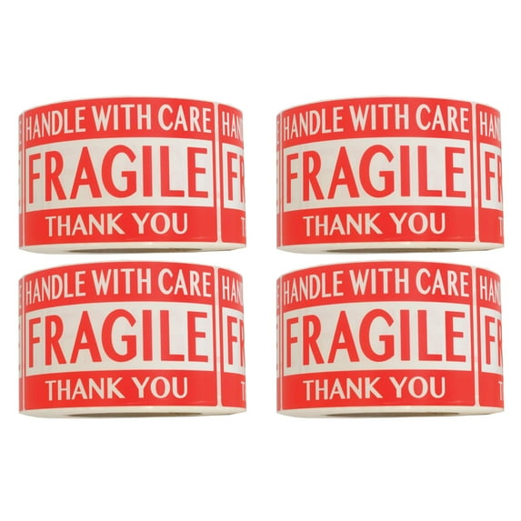 Infi-Touch Red "Fragile Handle with Care Thank You" 3 x 5 Semi-Gloss Stickers - 4 Rolls