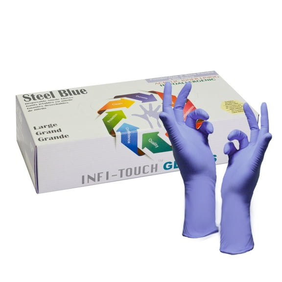 Infi-Touch Steel Blue Hypoallergenic Gloves 12" L Steel Blue 50 Count, Small