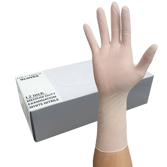 Infi-Touch Translucent White Nitrile Gloves, 12" Length, Size Medium, 50 Count Box