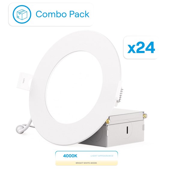 INFIBRITE 4 Inch 4000K Cool White 9W 750LM Thin LED Ceiling Light Kit, Dimmable, Wet Rated (24 Pack)
