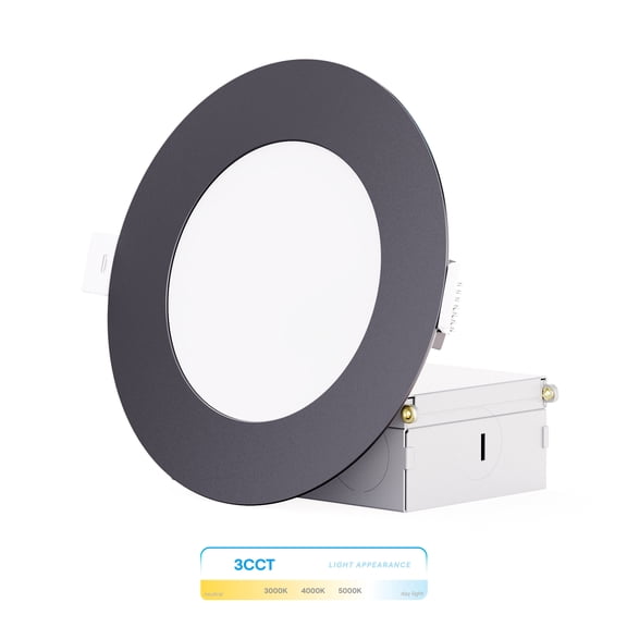 Infibrite 4 Inch Ultra-Thin Recessed LED Downlight, 9W 750LM, 3CCT Selectable, Black Trim, Wet Rated, Triac Dimmable, ETL, FCC, Energy Star, (6 Pack)