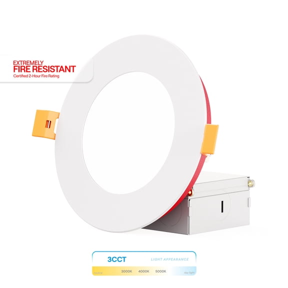 Infibrite 4 Inch Ultra-Thin Recessed LED Downlight, 9W 750LM, 3CCT Selectable, White Trim, Fire Rated, Wet Rated, Triac Dimmable, ETL, FCC, Energy Star, (24 Pack)