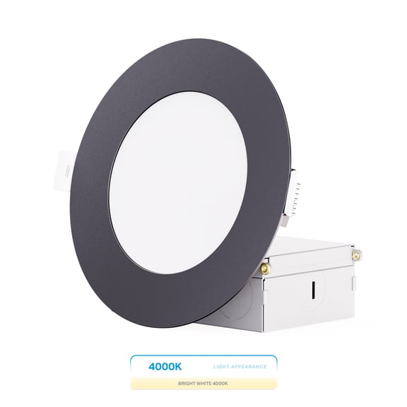 Infibrite 4 Inch Ultra-Thin Recessed LED Downlight, 9W 750LM, 4000K Cool White, Black Trim, Wet Rated, Triac Dimmable, ETL, FCC, Energy Star, (12 Pack)
