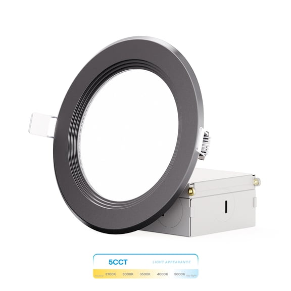 Infibrite 4 Inch Ultra-Thin Recessed LED Downlight, 9W 750LM, 5CCT Selectable, Black Trim, Baffle Trim, Wet Rated, Triac Dimmable, ETL, FCC, Energy Star, (24 Pack)