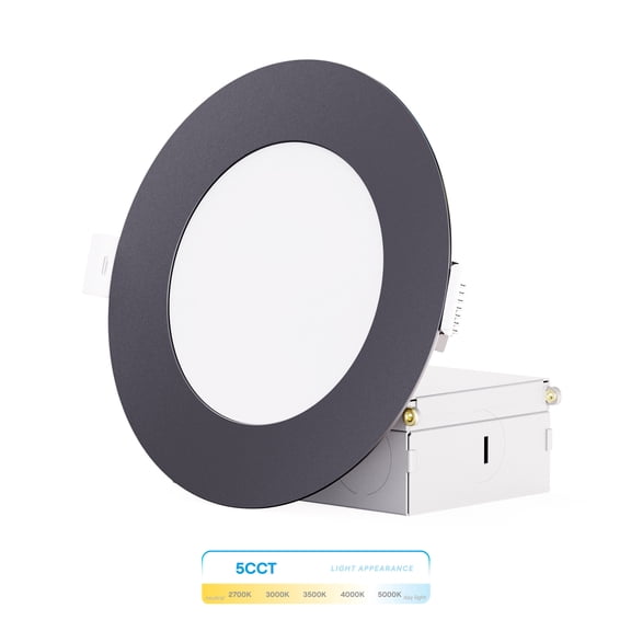 Infibrite 4 Inch Ultra-Thin Recessed LED Downlight, 9W 750LM, 5CCT Selectable, Black Trim, Wet Rated, Triac Dimmable, ETL, FCC, Energy Star, (6 Pack)