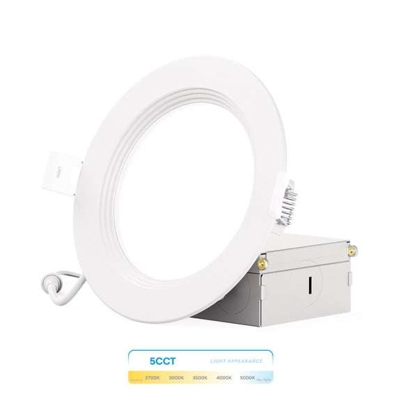 Infibrite 4 Inch Ultra-Thin Recessed LED Downlight, 9W 750LM, 5CCT Selectable, White Trim, Baffle Trim, Wet Rated, Triac Dimmable, ETL, FCC, Energy Star, (24 Pack)