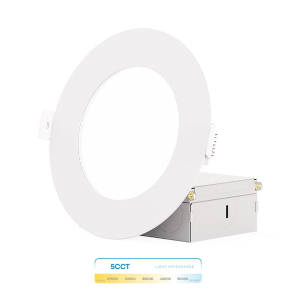 Infibrite 4 Inch Ultra-Thin Recessed LED Downlight, 9W 750LM, 5CCT Selectable, White Trim, Wet Rated, Triac Dimmable, ETL, FCC, Energy Star, (12 Pack)
