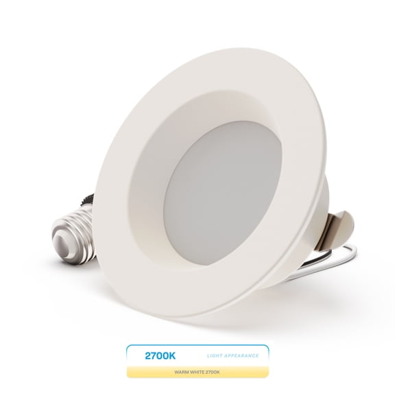Infibrite 4" Recessed Retrofit LED Downlight, 2700K Soft White, Dimmable, 9W 750LM, Wet Rated, E26 Adapter