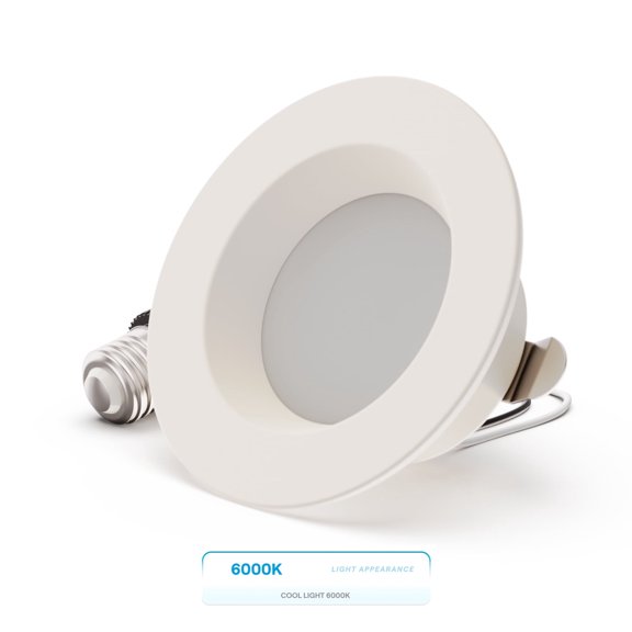 INFIBRITE 4 Inch 6000K Clear White 9W 750LM Recessed Retrofit LED Sleek Series Downlight Kit (Includes E26 Connector), Dimmable, Wet Rated