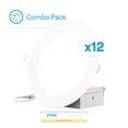 thumbnail image 1 of Infibrite 6 Inch 2700K Soft White 12W 1050LM Thin LED Ceiling Light with J-Box, Flush Mount, Dimmable, Wet Rated, Easy Install, 110W Eqv, ETL & Energy Star, US Company (12 Pack), 1 of 12